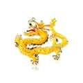 Vintage yellow enamel dragon brooch with golden edges and red eye accents on white background - Bright Yellow Dragon