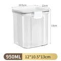 950ML square airtight food storage container with white buckle and clear plastic body - 12x10.5x13cm