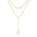 Double-layer gold Y-shaped necklace with white pearl and letter O pendant for women - Letter O Style (NC-1930G-O)