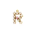 Golden titanium steel letter R pendant featuring white pearls and one pink pearl accent - Letter R-Pink