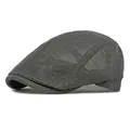Breathable grey mesh newsboy cap with honeycomb texture and vintage flat brim design - Dark Gray