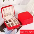 Premium red portable jewelry travel case with zipper for rings and necklaces storage - 10*10*5cm / Red