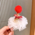 Christmas mini top hat hair clip with gold sequins, red bow, and white lace trim - White Gauze Gold Hat