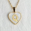 Golden titanium steel heart necklace with white shell inlay featuring the letter Q - Letter Q / Gold