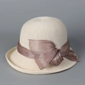 Elegant Japanese style silk linen cloche hat with a large decorative bow for women - M (56-58cm) / White