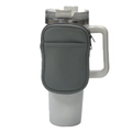 White 40oz insulated tumbler with handle and grey neoprene coin purse attachment - Double Pocket Gray