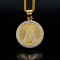 Collana hip hop in acciaio 316L dorato con ciondolo croce Maria ghiacciata e raggi di luce - Oro - Senza Catena