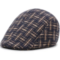Close-up of blue and brown tweed plaid pattern on classic wool blend driving cap - One Size 58cm / Three Stripes Blue Pattern