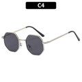 Octagonal retro sunglasses with golden metal frame and dark gray lenses C4 variant - Silver Frame Grey Lens