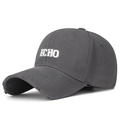 Dark gray distressed baseball cap with white ECHO 3D embroidery and frayed brim - Gray