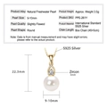 Elegant S925 sterling silver necklace with a 9-10mm round white freshwater pearl pendant - Water Drop / K Yellow Gold