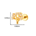 Golden titanium tree of life ear stud with clear zircons, size 0.59cm by 0.66cm - Tree of Life Style (T2552-7#) / Gold
