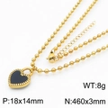 Titanium steel ball chain necklace featuring a black enamel heart pendant with gold trim - Gold Black Heart Necklace (KN234398-Z)