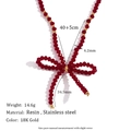 Rote Kristall-Perlenkette mit Schleife aus 18K vergoldetem Edelstahl und Harzperlen - Granatrot Transparente Schleife (N3260_Red)