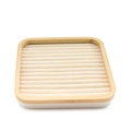 Bamboo jewelry tray with beige microfiber wave slots for rings and earrings display - Square Slot Ring Tray / Beige