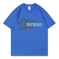 T-shirt bleu en coton avec motif Happy Fathers Day et icônes d'outils à plat - XS / Bleu Roi (Outils de la Fête des Pères)