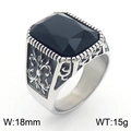 Vintage silver stainless steel men's ring with a large black gemstone and floral carvings - Style D Steel Black (KR109914-TGX)
