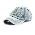 Detail of distressed light blue washed denim baseball cap with vintage frayed holes - Adjustable / Light Blue