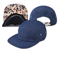 5-panel dark blue denim flat brim cap with animal print under-brim and metal strap - Adjustable / Dark Denim