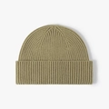 Olive green rib-knit beanie with a thick folded cuff for winter warmth and comfort - One Size / Grass Green