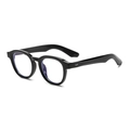 Gafas retro clásicas de montura redonda negra con lentes transparentes y remaches metálicos - Lente Plana / Montura negra con lentes de luz azul