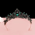 Baroque vintage black crown tiara with emerald green crystal and ornate metalwork - No.1 Antique Gold (Green Stone)