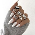 Set di anelli in argento vintage con motivi a cuore, serpente e ape sulla mano - Vintage Set Anelli Serpente Dadi Ape 6 Pezzi / Argento Antico