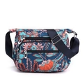 Navy floral nylon crossbody bag for women with multi-zipper pockets and adjustable strap - Blooming Peony