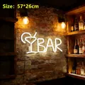 Size 57x26cm white LED BAR neon light with cocktail glass design for home and bar decor - Battery and USB Powered / Cool White