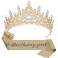 Goldenes Birthday Girl Schärpe Set mit Kristallkrone Tiara für Partyzubehör Deko - Birthday Girl Gold