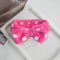 Plush hot pink polka dot bow headband for makeup and skincare routines in a tray - Rose Red Polka Dot Bow Hairband (112#)
