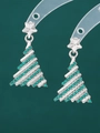 Elegant silver Christmas tree stud earrings with green rhinestones and star top - Silver Teal Stone Christmas Tree (M-813)