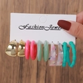 Set de 6 pares de pendientes de aro en C de acrílico colorido y metal dorado elegante - Estilo Mezclado Rosa Verde (E0725-1)