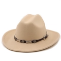 Classic beige wool felt western cowboy hat with vintage brown leather belt and silver stars - M (56-58cm) / Beige