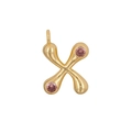 18K gold plated letter X pendant featuring sparkling pink zircon gemstones in teardrop shape - Letter X