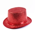 Roter Paillettenzylinder mit Satinband für festliche Partys und Bühnenauftritte - Größe L (Umfang 58cm, Höhe 13cm) / Regenseide Rot