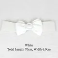 White elastic waist belt with bow and round buckle for women, size 70cm x 6.9cm - Style C / White