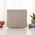Mini PU leather self-closing pouch in light grey for lipsticks and earphones - Apricot