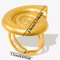 Detailed view of the 2.9cm golden conch shell design and adjustable ring band size - Open Ring / Gold - Beach Conch