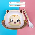 Cartoon dinosaur bamboo fiber baby bowl and spoon set for toddler feeding in beige yellow - A025 Yellow Pterodactyl Bowl Spoon (350ML)