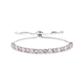 Elegant silver adjustable box chain bracelet with pink and clear square-cut zircons - Silver Pink White Square Zirconia Bracelet (0127 White + Pink)