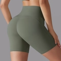 Women high waist gym shorts in dark olive green featuring a heart-shaped booty lifting seam - Green-Gray