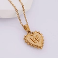Gold-plated heart necklace featuring letter W pendant with beaded edge on O-chain - W (With Chain)