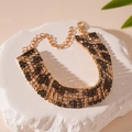 Elegante parure di collana e orecchini a goccia con strass grigi e color champagne dorati - Bracciale Largo con Stampa Leopardata
