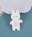 Cute white acrylic bunny badge accessory with pink accents for bags and DIY crafts - Dudu Rabbit