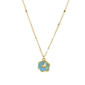 Golden irregular round fish tail necklace with light blue enamel finish - Pressed Curb Chain Style