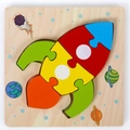 Wooden 3D rocket puzzle with colorful pieces and space theme for toddler learning - Rocket with Buckle