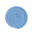 Top view of light blue woven cotton coaster showing detailed braided rope texture - Diameter 8cm / Sky Blue