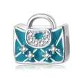 925 sterling silver handbag charm with blue enamel and sparkling white zircons - Handbag Charm