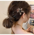 Sweet leopard print flower hair claw clip and gold small hoop earrings set for women - Leopard Flower Bead Hair Clip
